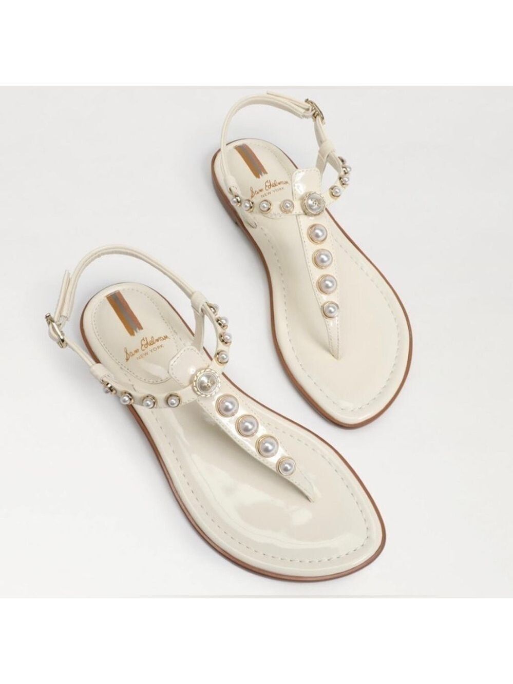 Sam Edelman Gigi Patent Pearl Embellished Thong T- Strap Sandals - NWT